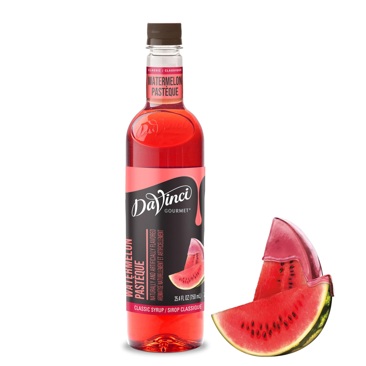 DaVinci Gourmet Classic Watermelon Syrup bottle shows vibrant flavor for beverages