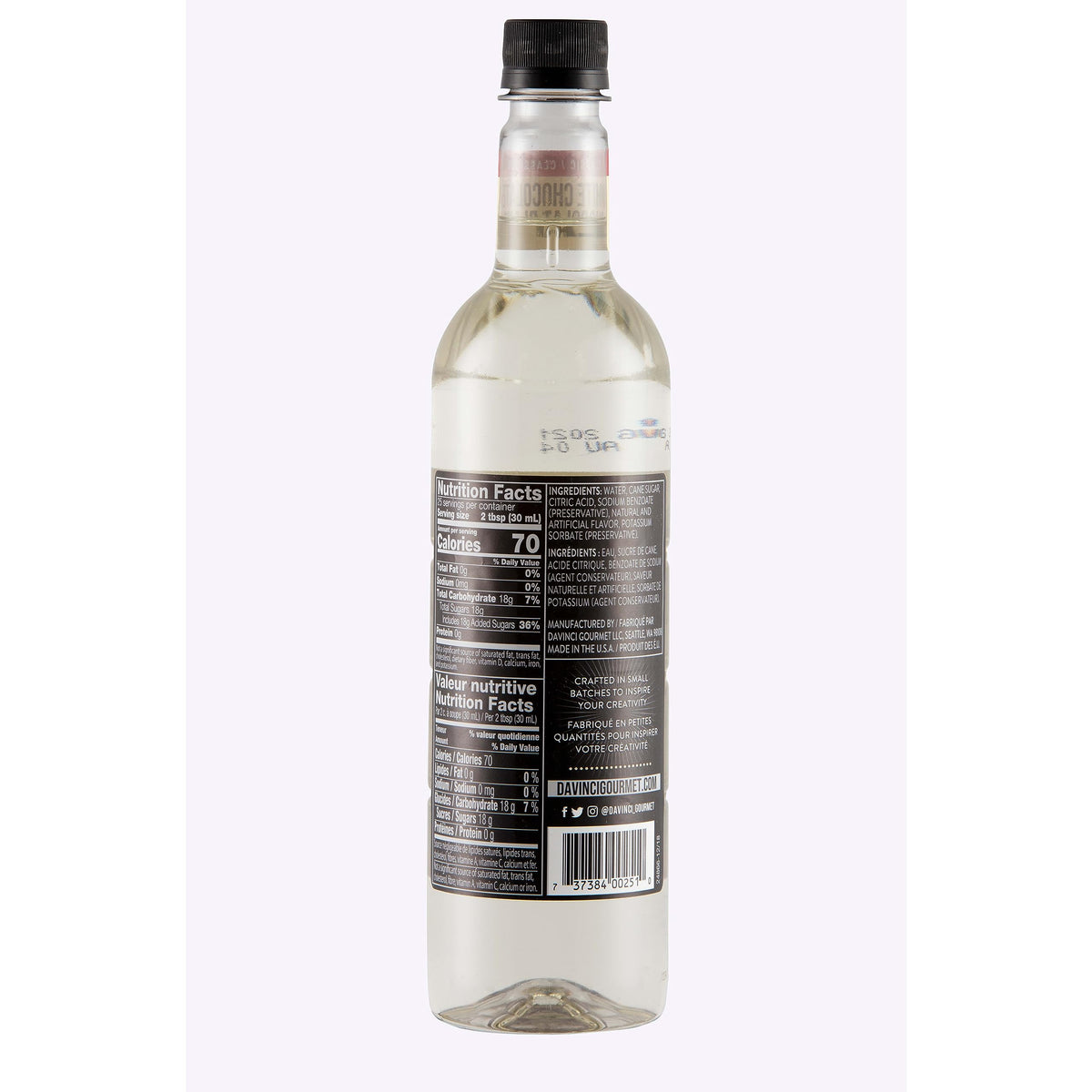 DaVinci Gourmet White Chocolate Syrup pour enhances beverages with creamy vanilla notes