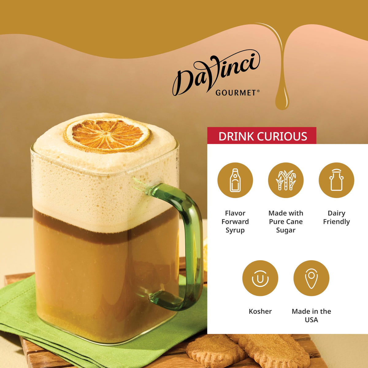 DaVinci Gourmet Cookie Butter Syrup ingredients highlight natural flavors and cane sugar