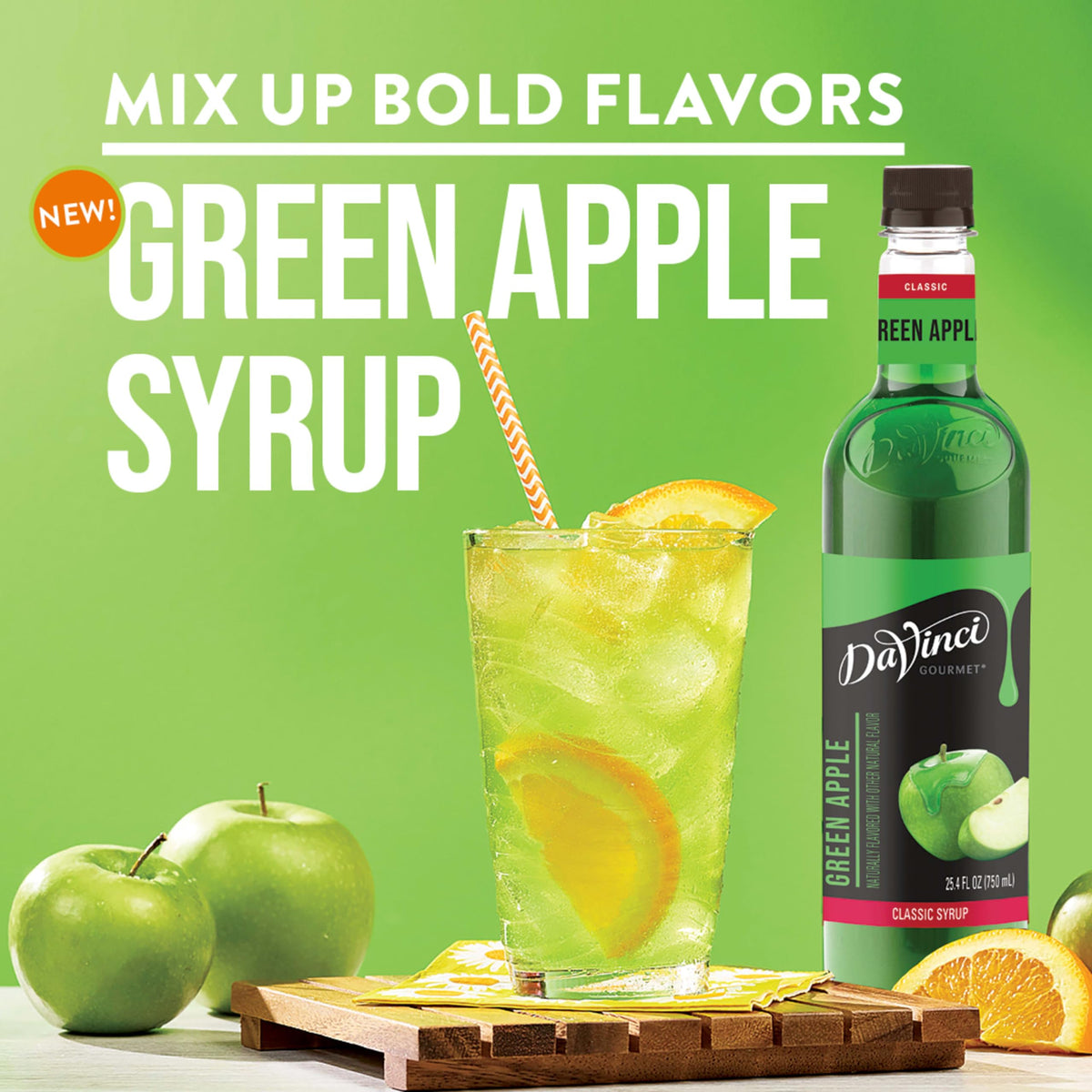 Lemonade glass enhanced by DaVinci Green Apple Syrup.