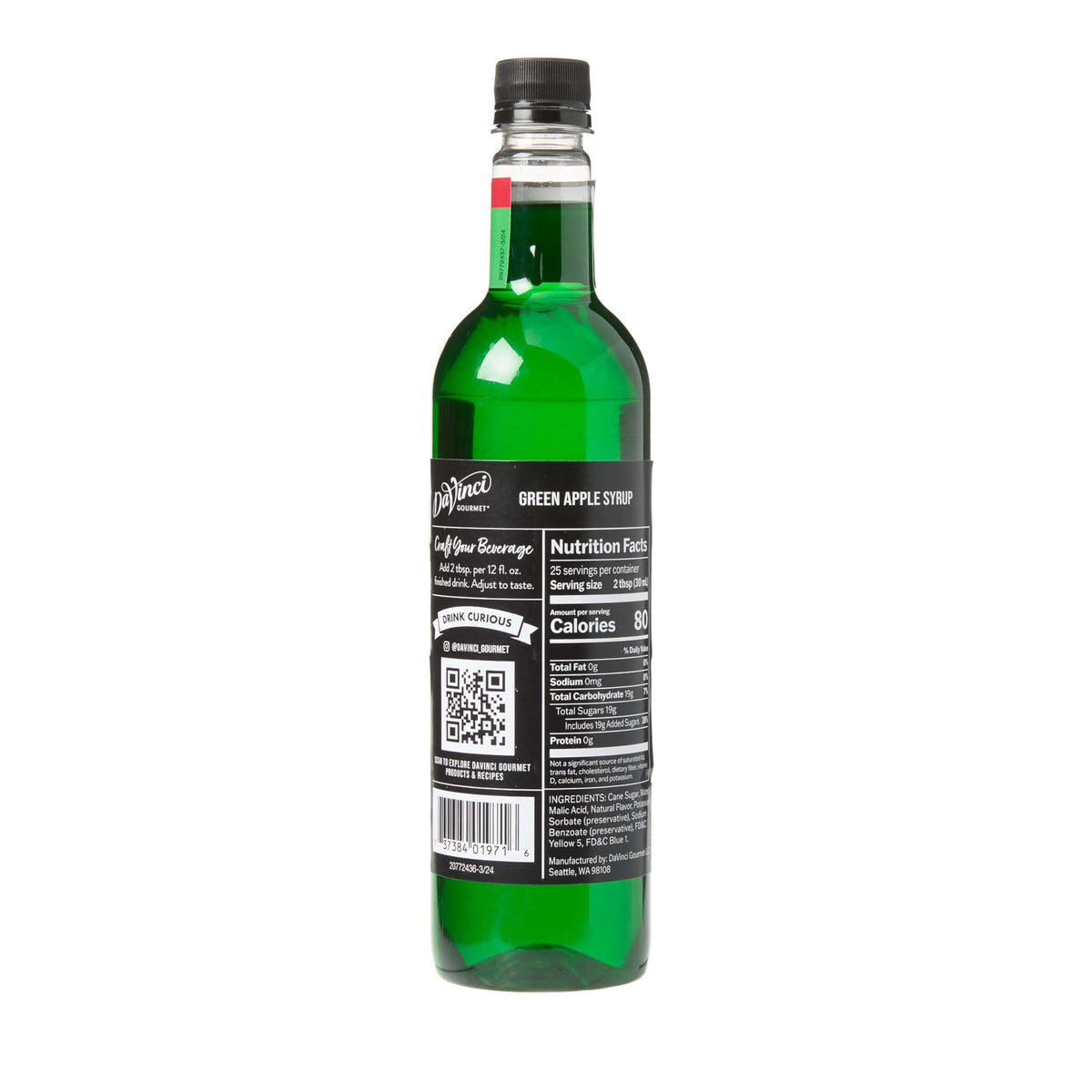 DaVinci Gourmet Green Apple Syrup packaging close-up.