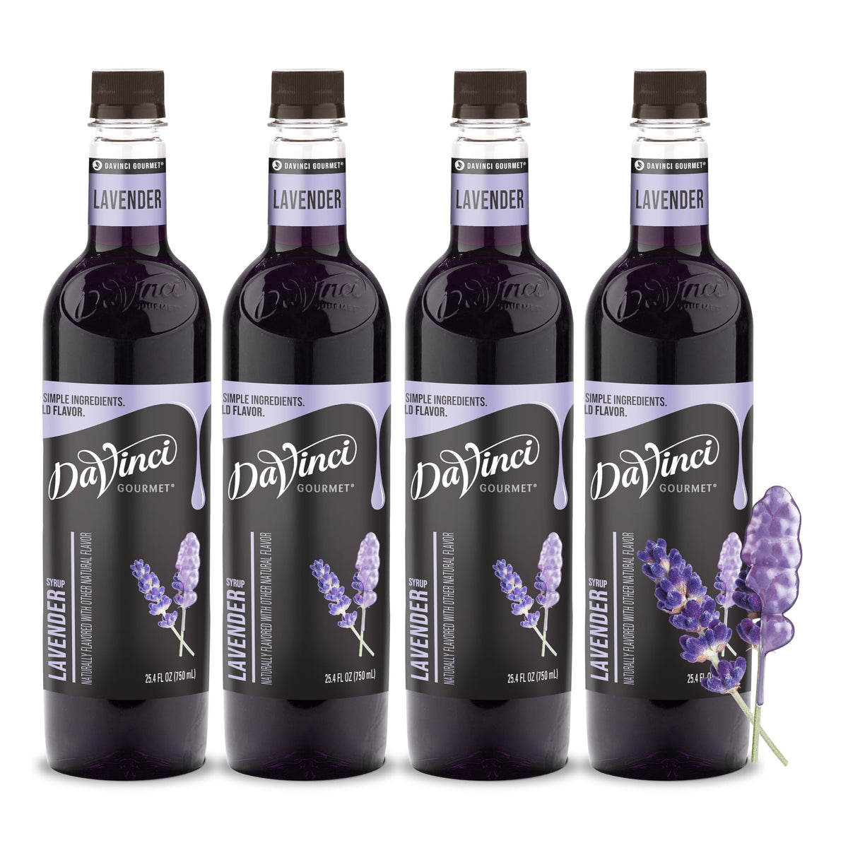DaVinci Gourmet Lavender Syrup bottle shows the purple hue, ideal for coffee and lemonades.