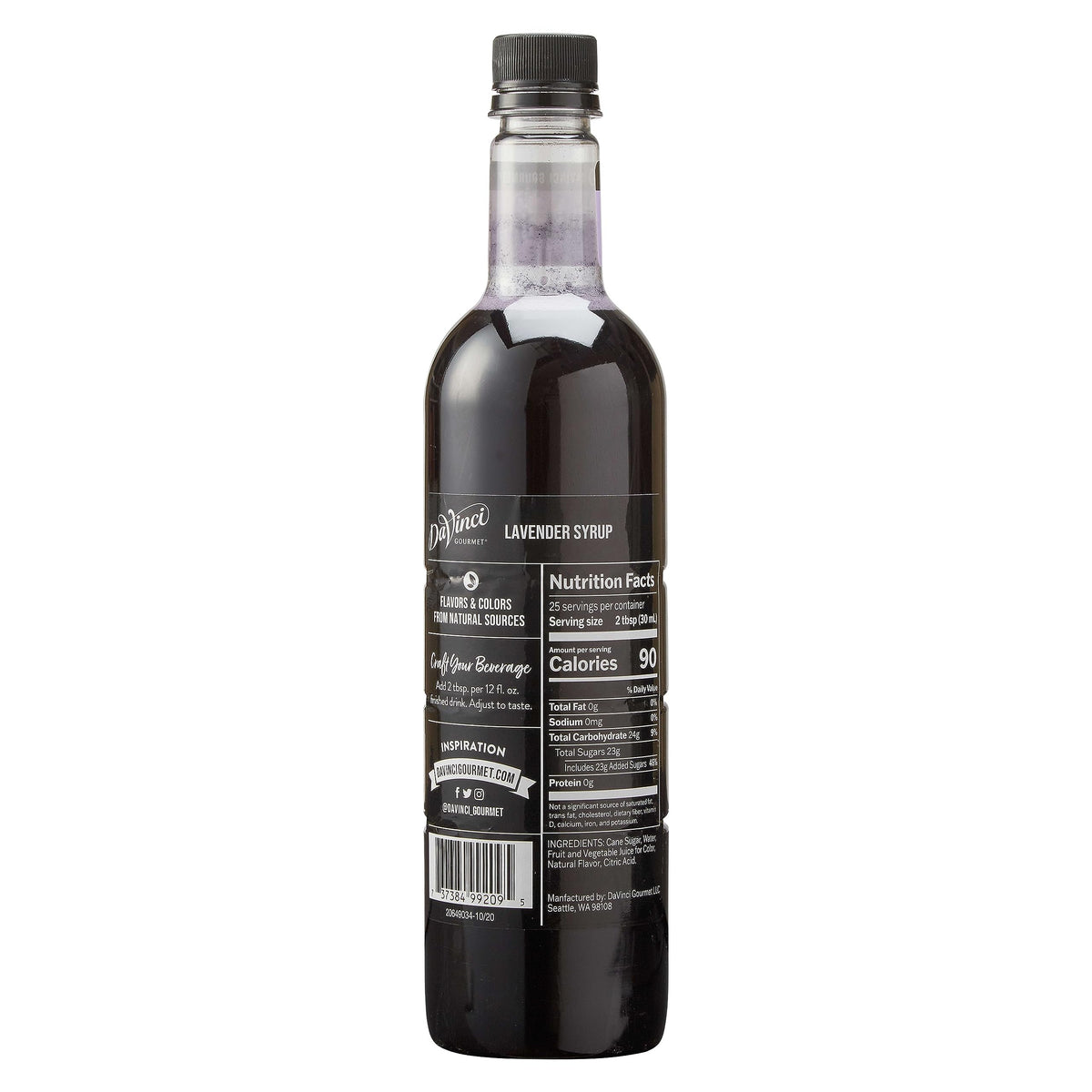 DaVinci Gourmet Lavender Syrup label highlights natural flavors for premium beverages.
