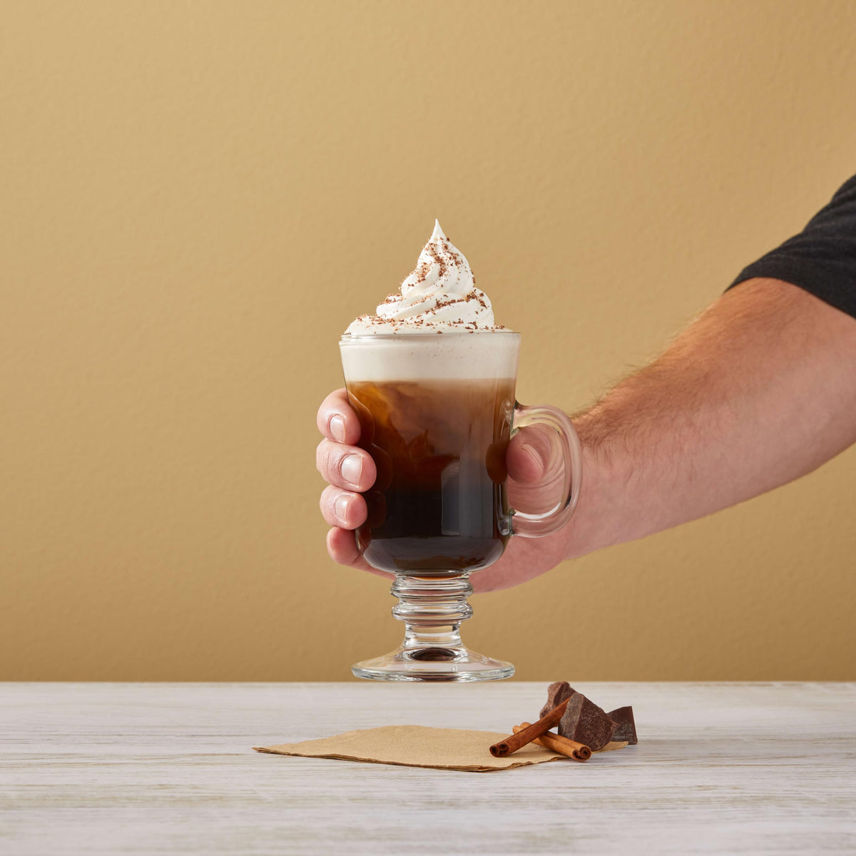 Dessert topped with Irish Cream Syrup for creamy finish.