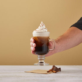 Dessert topped with Irish Cream Syrup for creamy finish.