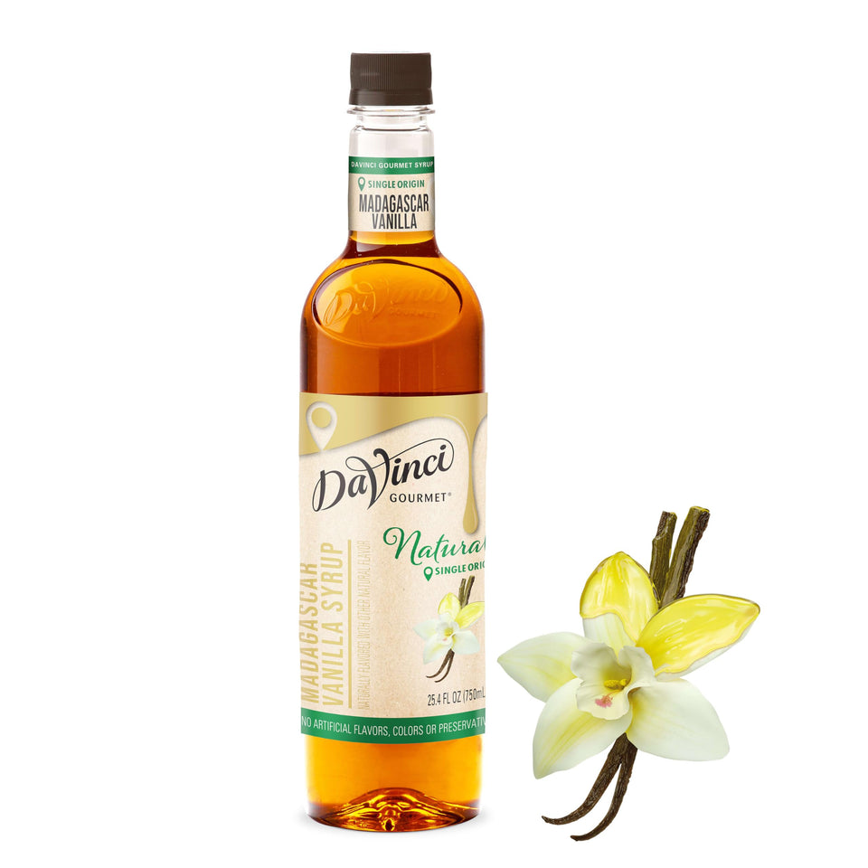 DaVinci Gourmet Naturals Madagascar Vanilla Syrup bottle ready for coffee flavoring