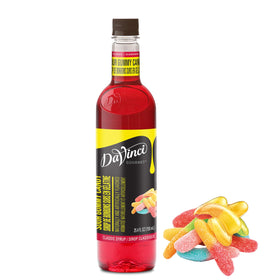 DaVinci Gourmet Sour Gummy Syrup bottle highlighting bold cherry, lemon, and lime flavors.