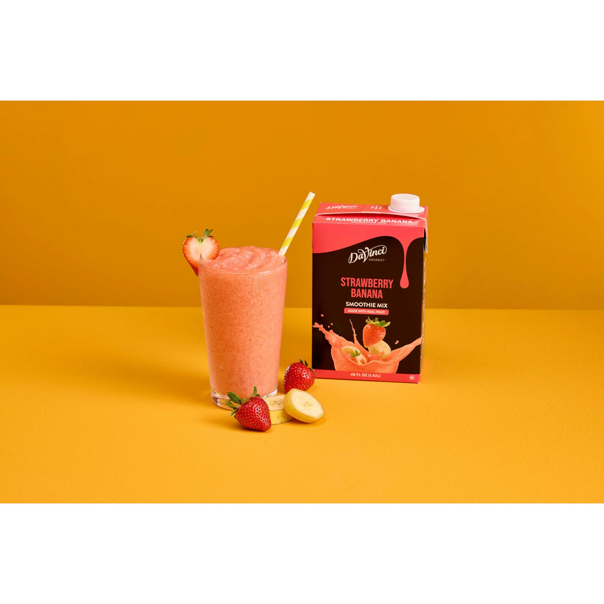 DaVinci Gourmet smoothie mix in a serving glass ready to enjoy at any time.