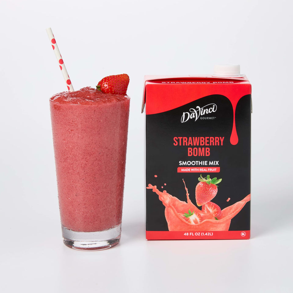 DaVinci Gourmet Strawberry Bomb Smoothie pour-over-ice for quick, delicious blends.