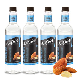 DaVinci Gourmet Sugar-Free Almond Syrup bottle front highlights almond flavor for coffee and desserts.