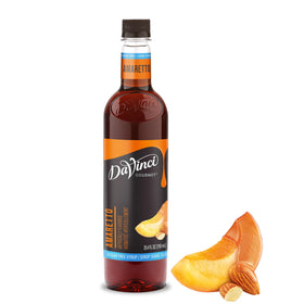 DaVinci Gourmet Sugar-Free Amaretto syrup bottle highlights premium flavor without sugar