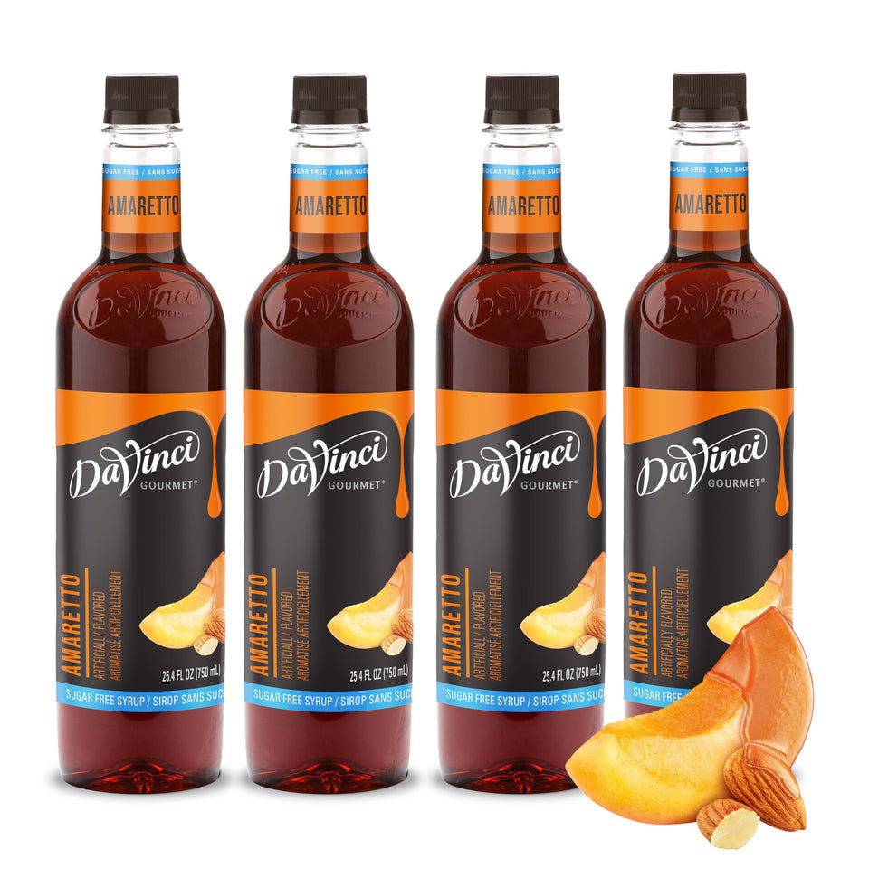 DaVinci Gourmet Sugar-Free Amaretto syrup bottle with almond flavor for sugar-free drinks