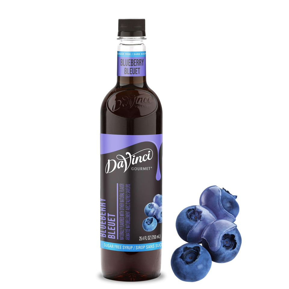 DaVinci Gourmet Sugar-Free Blueberry Syrup bottle adds blueberry flavor without sugar