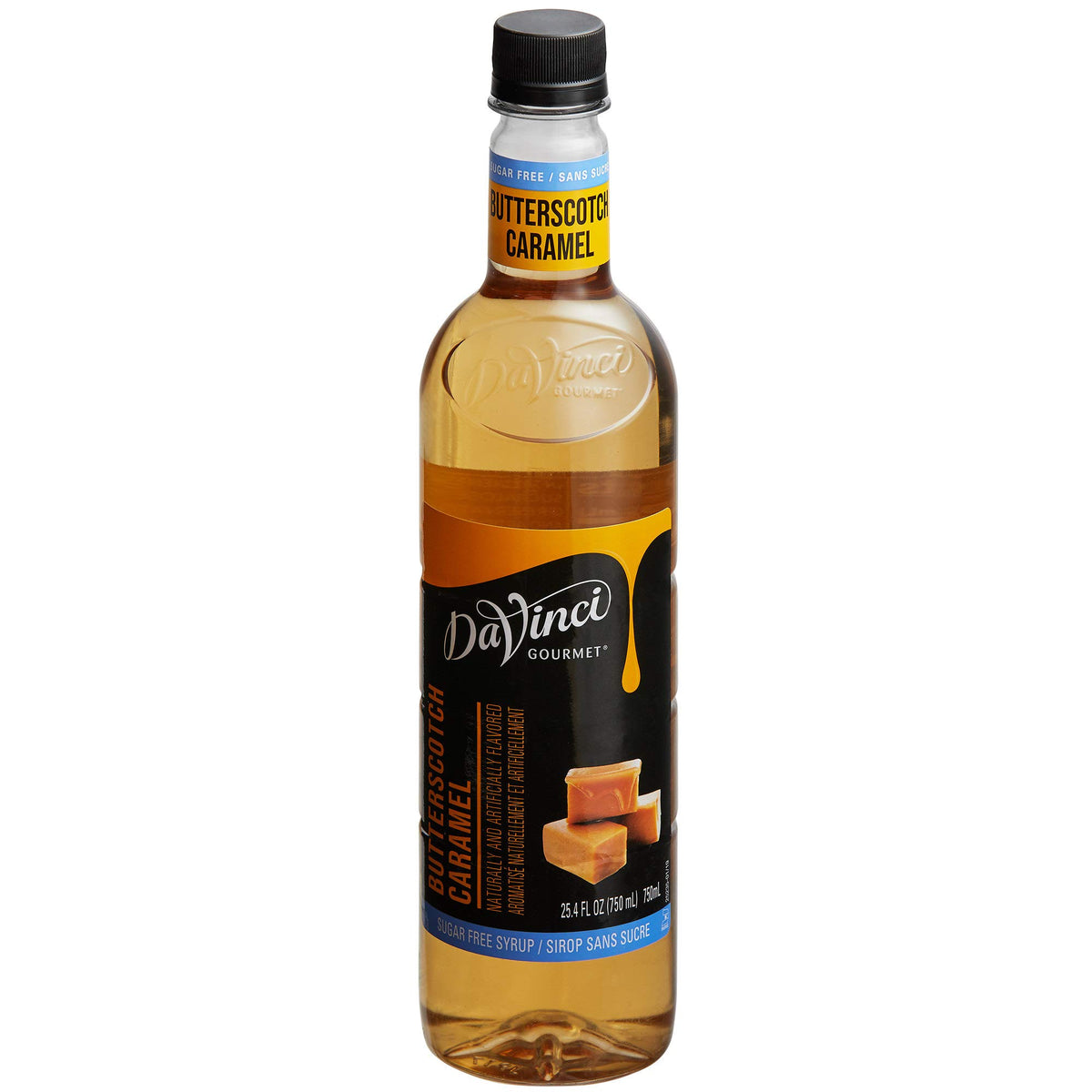 DaVinci Gourmet Sugar Free Butterscotch bottle adds rich caramel flavor to coffee and desserts.