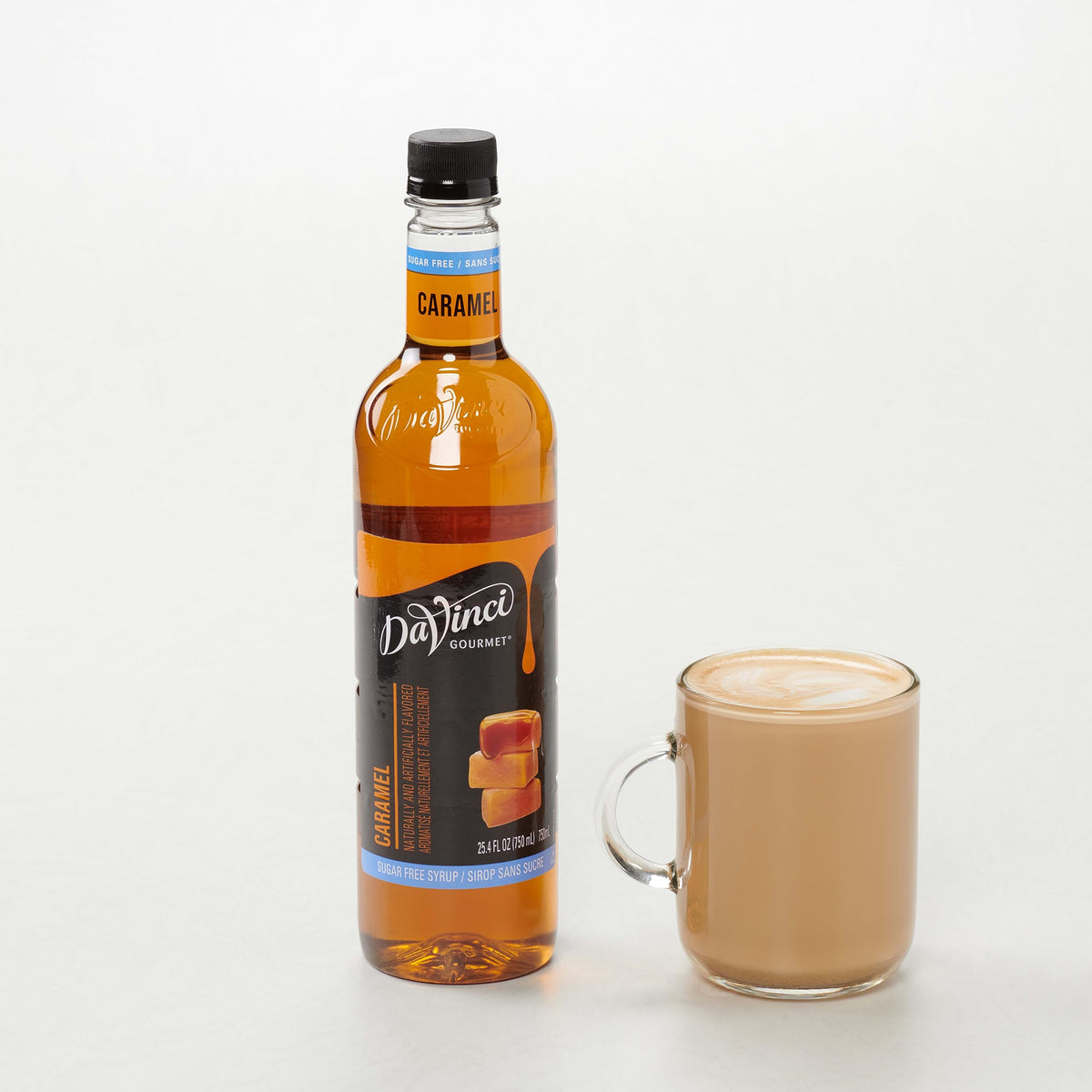 DaVinci Gourmet Sugar-Free Caramel Syrup drizzle over a dessert for finishing touch.