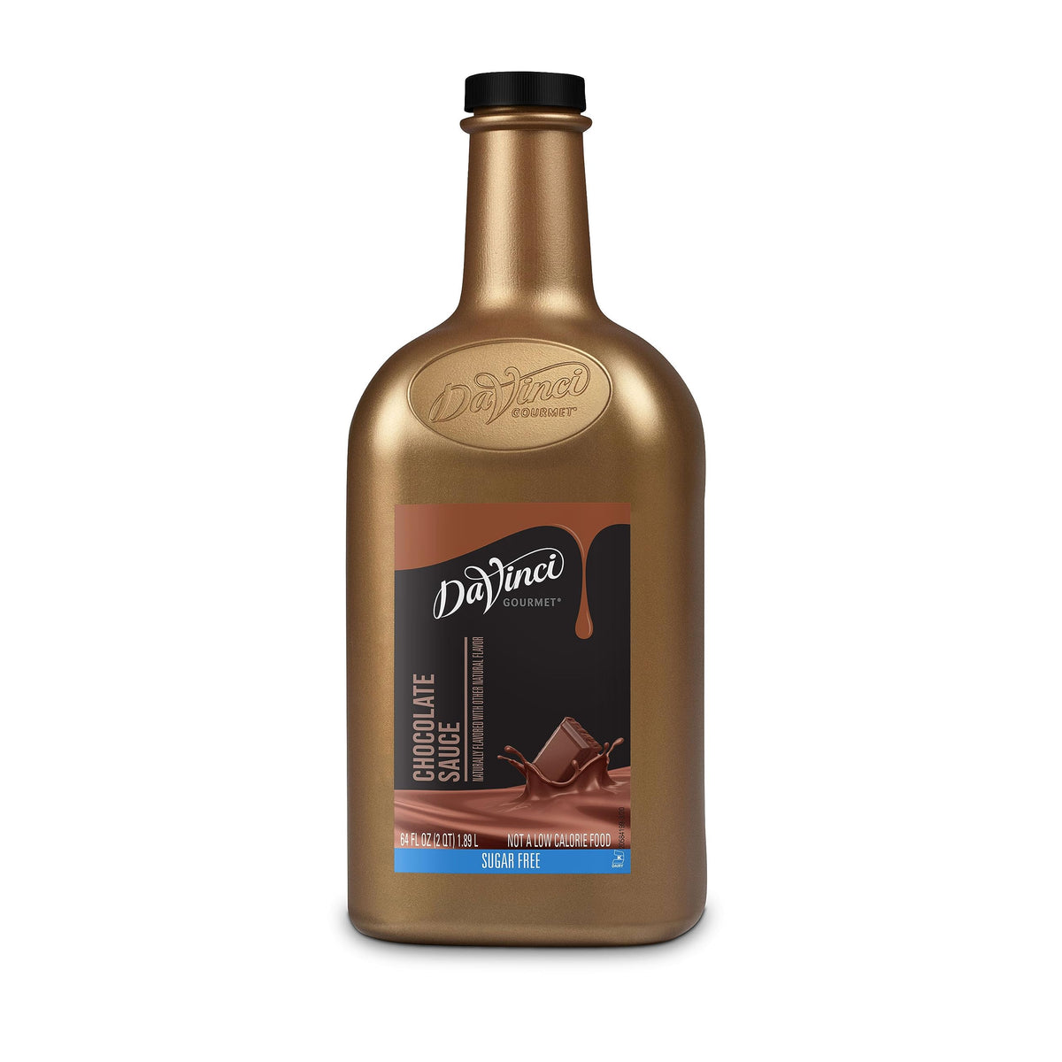 DaVinci Gourmet Sugar Free Chocolate Sauce bottle top view for rich flavor boost.