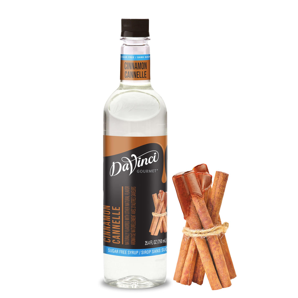 DaVinci Gourmet Sugar-Free Cinnamon Syrup bottle for sugar-free beverages.