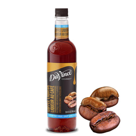 DaVinci Gourmet Sugar-Free Coffee Liqueur Syrup bottle showcases sugar-free flavor for hot and cold drinks.