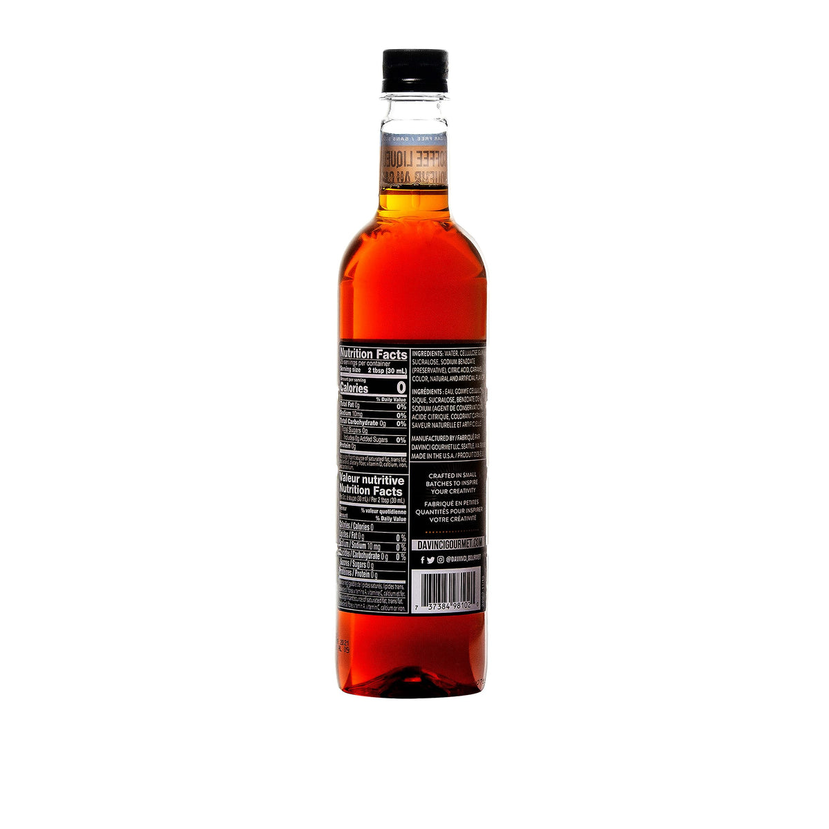 DaVinci Gourmet Sugar-Free Coffee Liqueur Syrup pour highlights versatile use in coffee and cocktails.