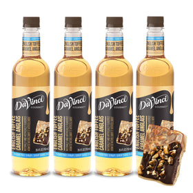 DaVinci Gourmet Sugar-Free English Toffee bottle poured into coffee for smooth flavor