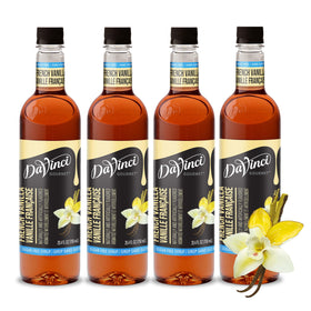 DaVinci Gourmet Sugar-Free French Vanilla Syrup bottle highlighting rich vanilla aroma.