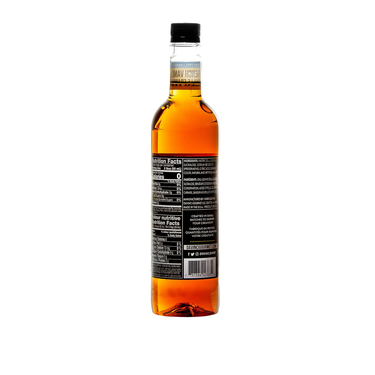 Pouring DaVinci sugar-free vanilla syrup adds smooth vanilla flavor to coffee.