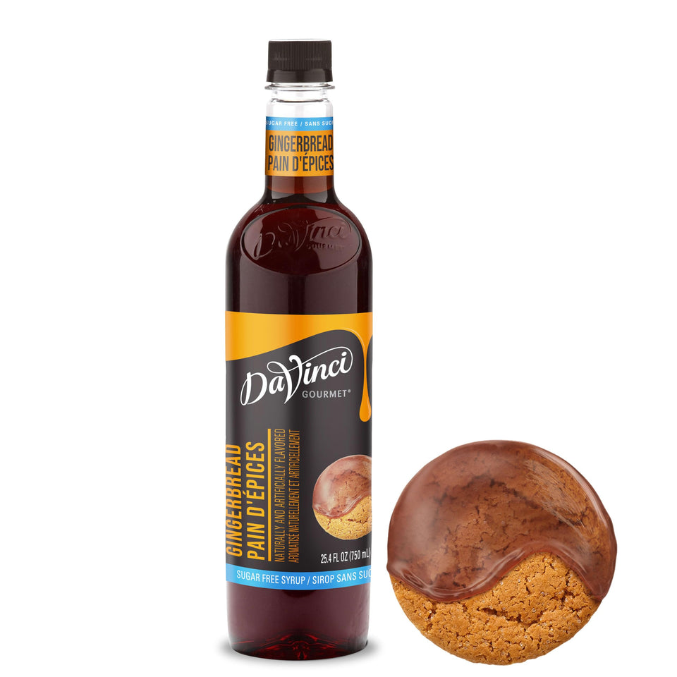 DaVinci Gourmet sugar-free gingerbread syrup bottle for festive, sugar-free flavor.
