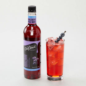 Dessert plated with DaVinci Sugar-Free Huckleberry Syrup adds natural sweetness.