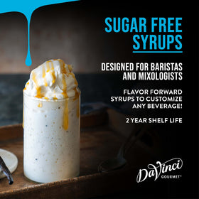 DaVinci Gourmet Sugar Free Peach Syrup swirls in a tea cup with peach notes