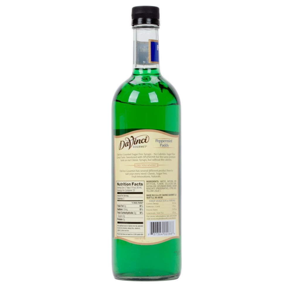 DaVinci Gourmet Sugar Free Peppermint Paddy syrup being poured into a hot beverage for minty notes
