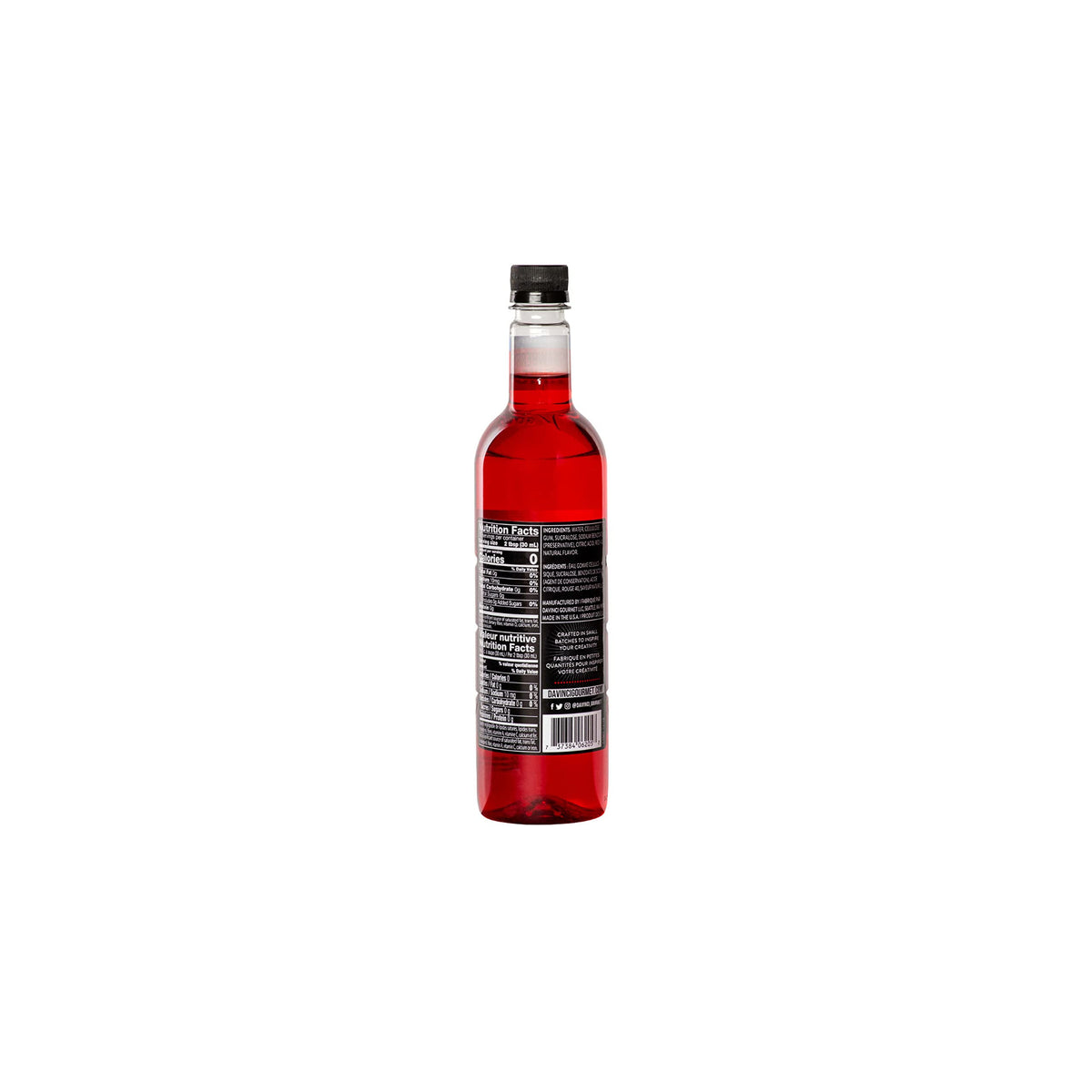 DaVinci Gourmet Sugar Free Strawberry Syrup being poured into a glass for cocktails and mocktails.