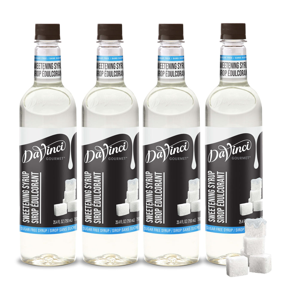 DaVinci Gourmet Sugar-Free Syrup bottle pour for calorie-free flavor in drinks.