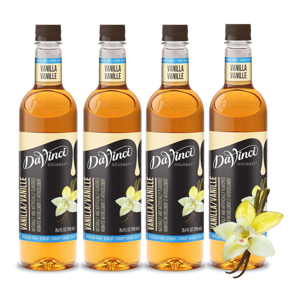 DaVinci Gourmet Sugar Free Vanilla Syrup pours smoothly to flavor coffee with vanilla notes.