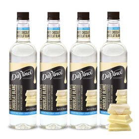 DaVinci Gourmet Sugar-Free White Chocolate Syrup packaging highlights calorie-free indulgence.