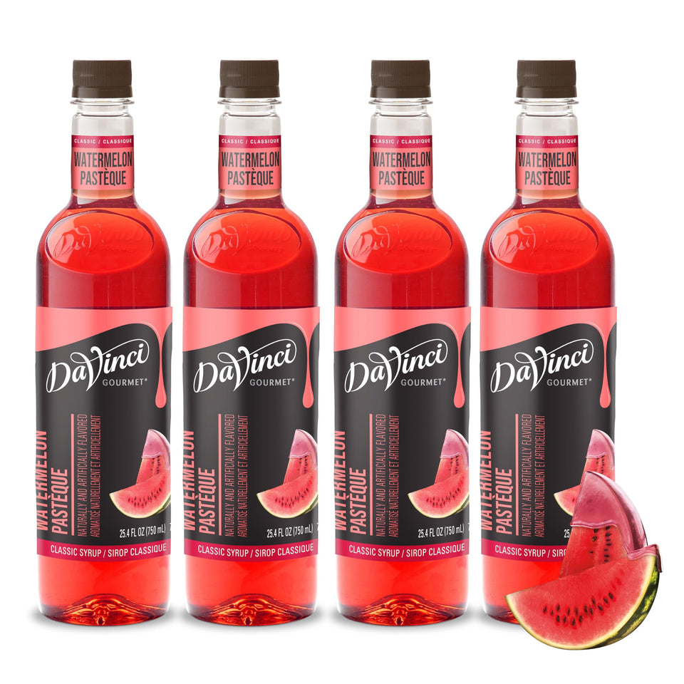 DaVinci Gourmet Watermelon Syrup bottle on counter for refreshing beverages.