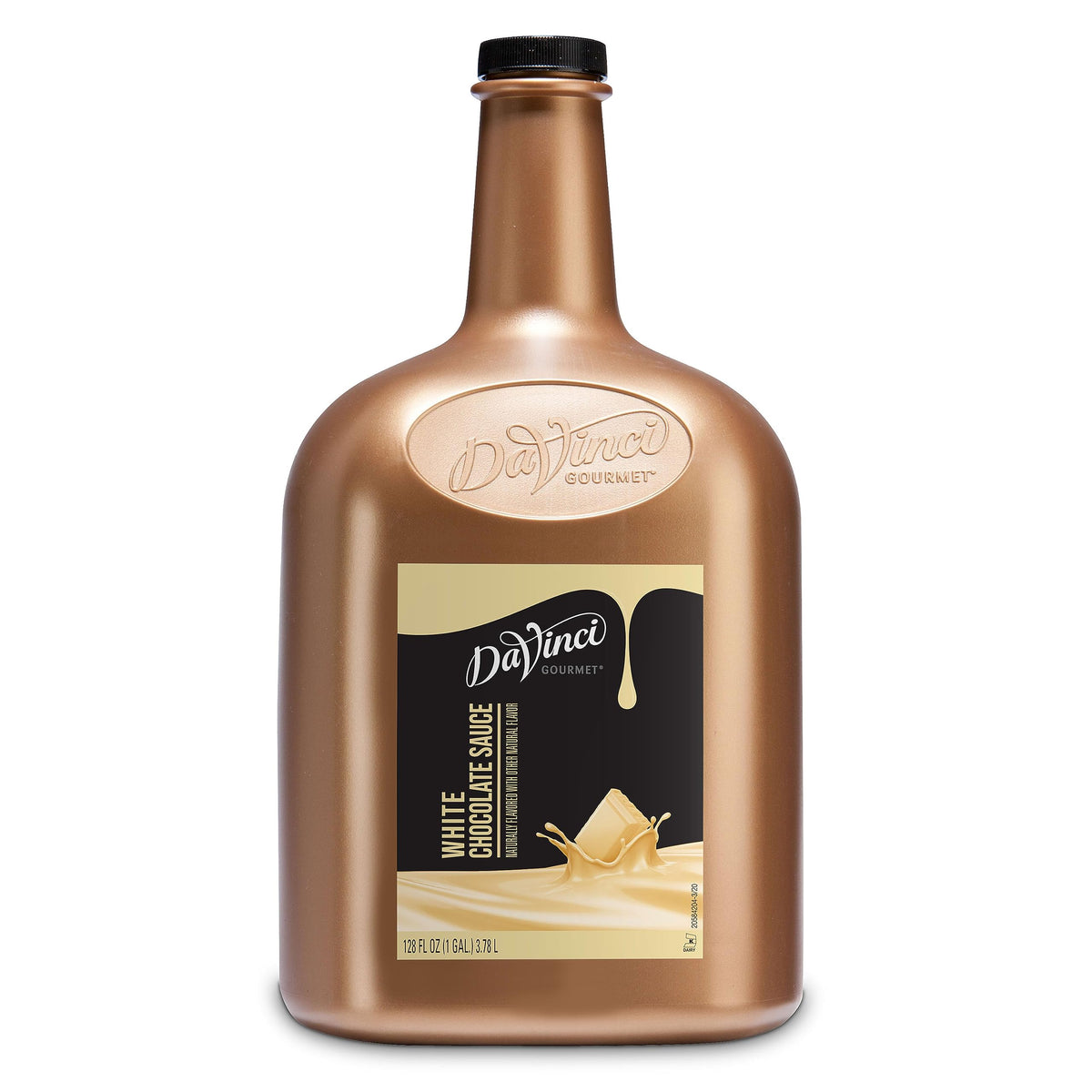 DaVinci Gourmet White Chocolate Sauce bottle pour highlighting creamy texture.