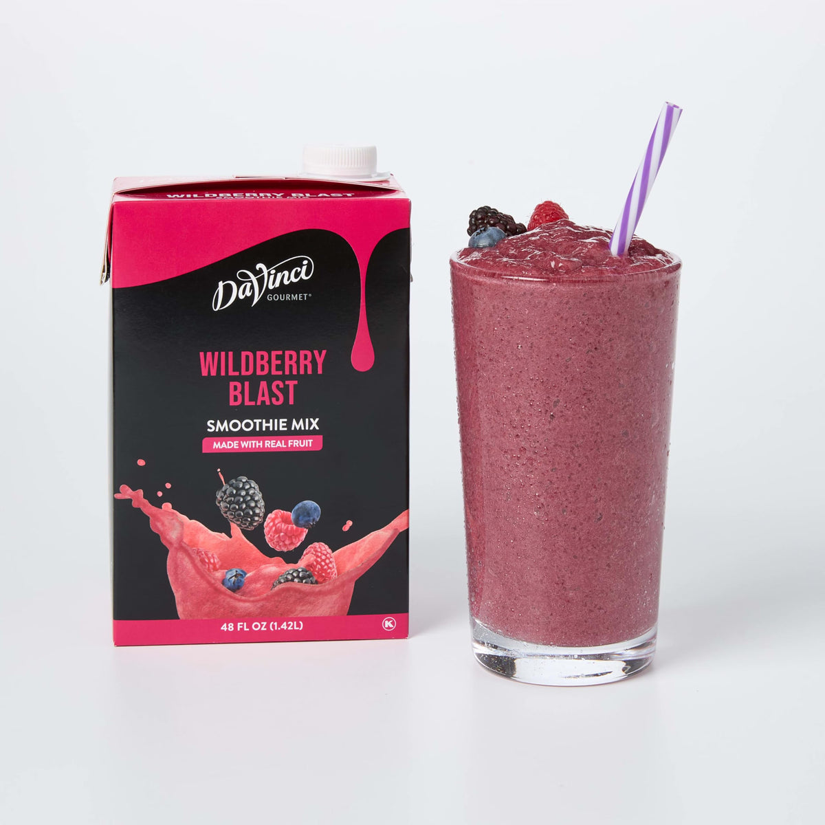 DaVinci Gourmet Wildberry Blast smoothie bottle shows bold berry flavor for easy blending