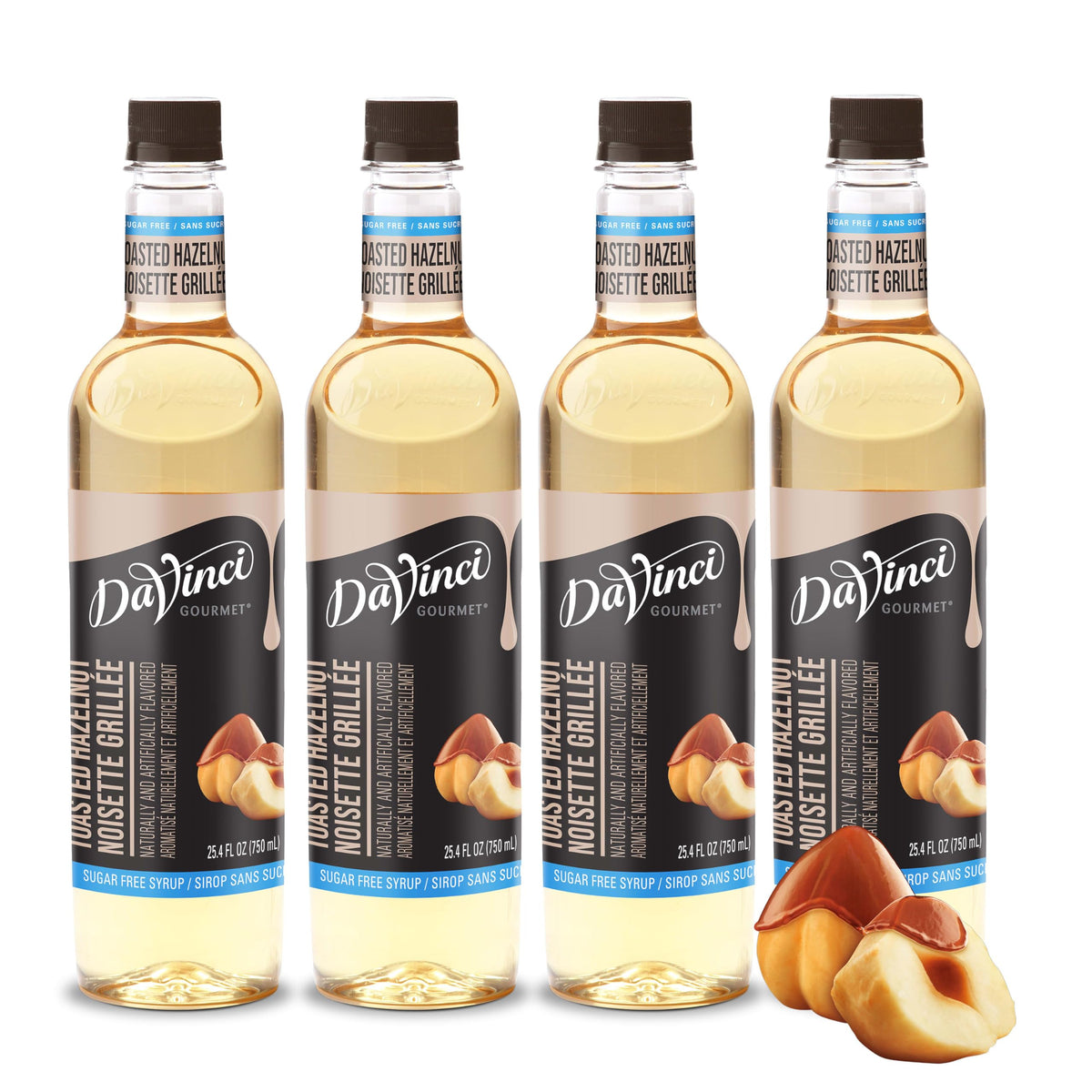 DaVinci Gourmet Sugar-Free Hazelnut Syrup bottle highlighting rich hazelnut flavor for coffee