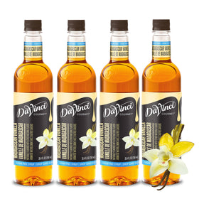 DaVinci Gourmet Sugar Free Madagascar Vanilla bottle pouring into a glass.