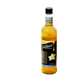 DaVinci Madagascar Vanilla syrup bottle beside milk frother.