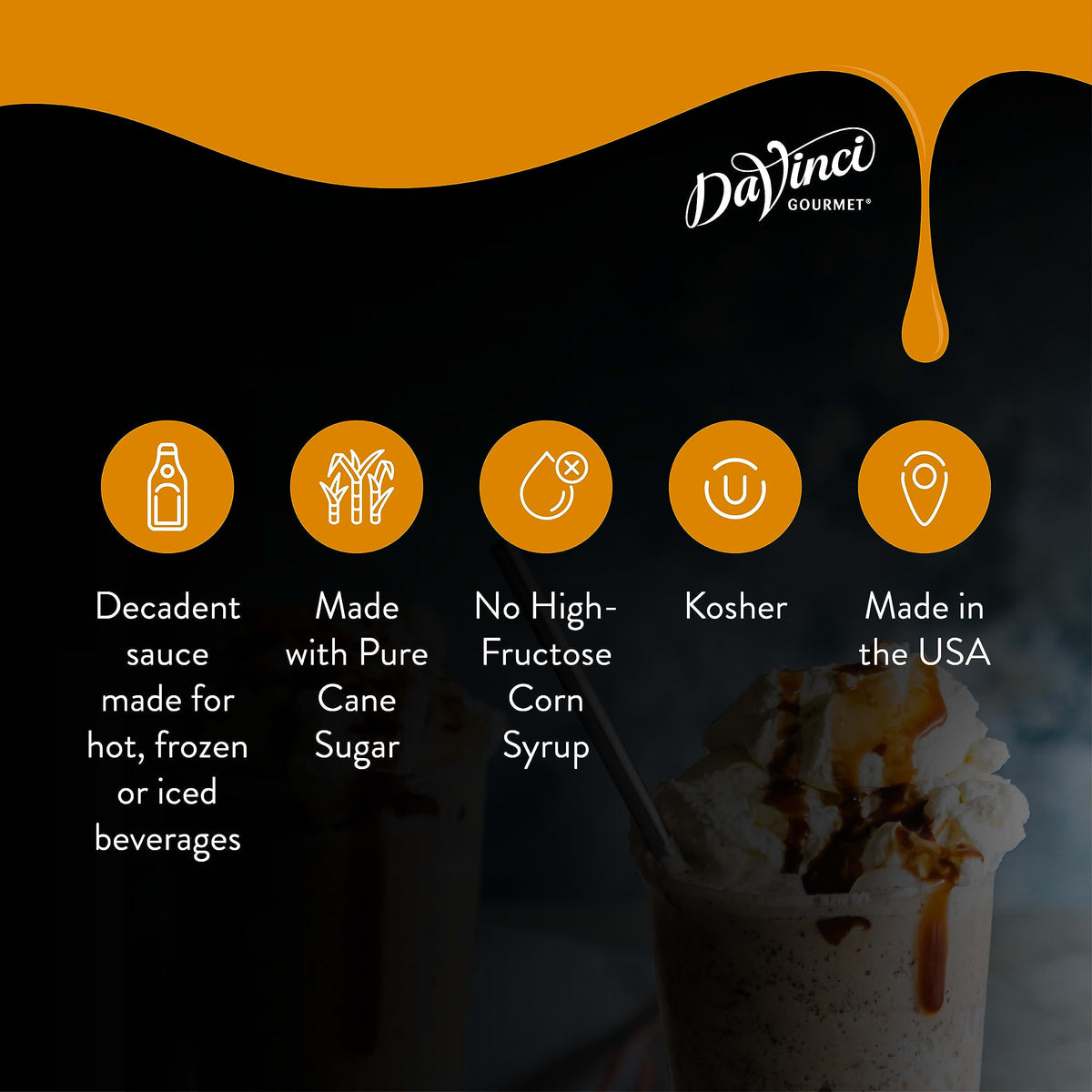 DaVinci Gourmet White Chocolate Sauce drizzle on desserts for a silky finish.