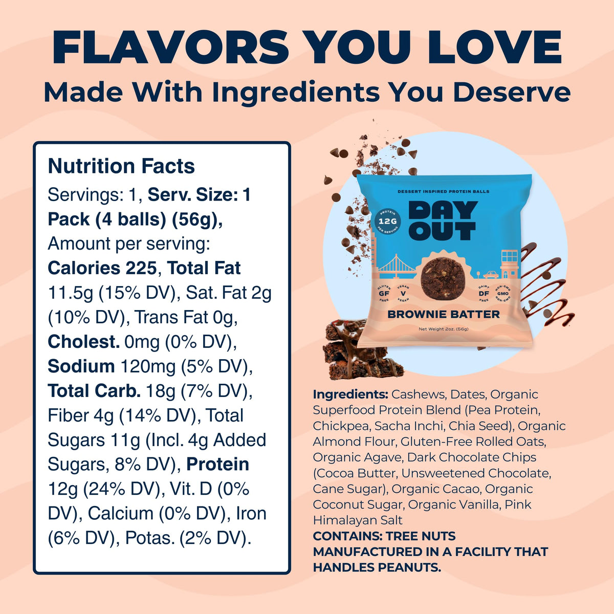 Close-up of Day Out protein snack balls showing texture and wholesome ingredients.