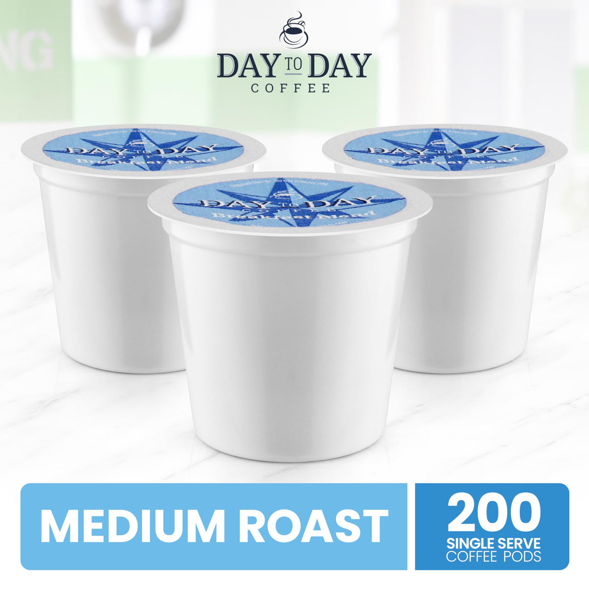 Day To Day Coffee Breakfast Blend pod closeup emphasizing balanced flavor.