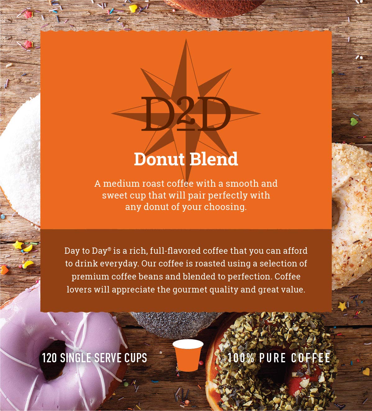 Day To Day Coffee Donut Blend cup ready for tasting with morning light.