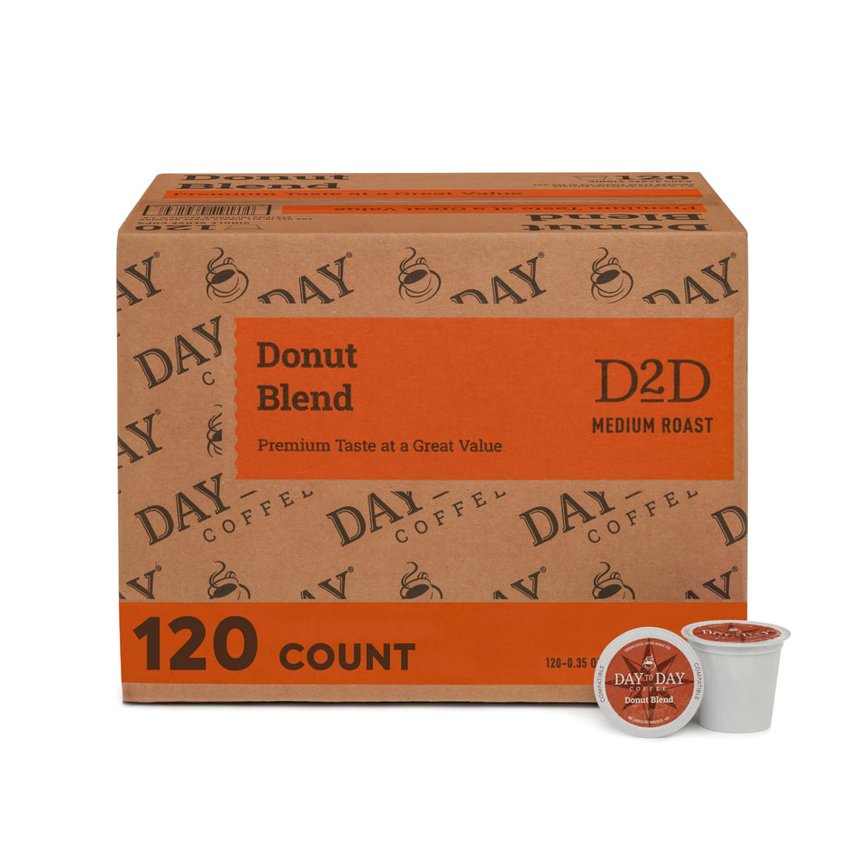 Day To Day Coffee Donut Blend pods close-up, highlighting medium roast flavor and ease of use.