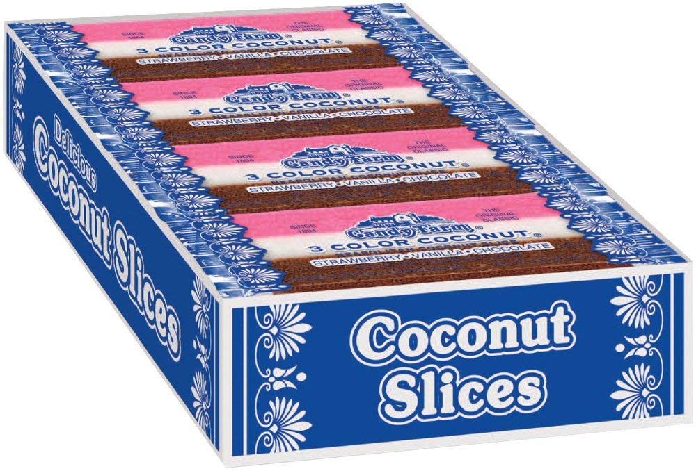 Dayton Nut Specialties Neapolitan Coconut Slice chocolate stripe—rich cocoa notes for a decadent bite.