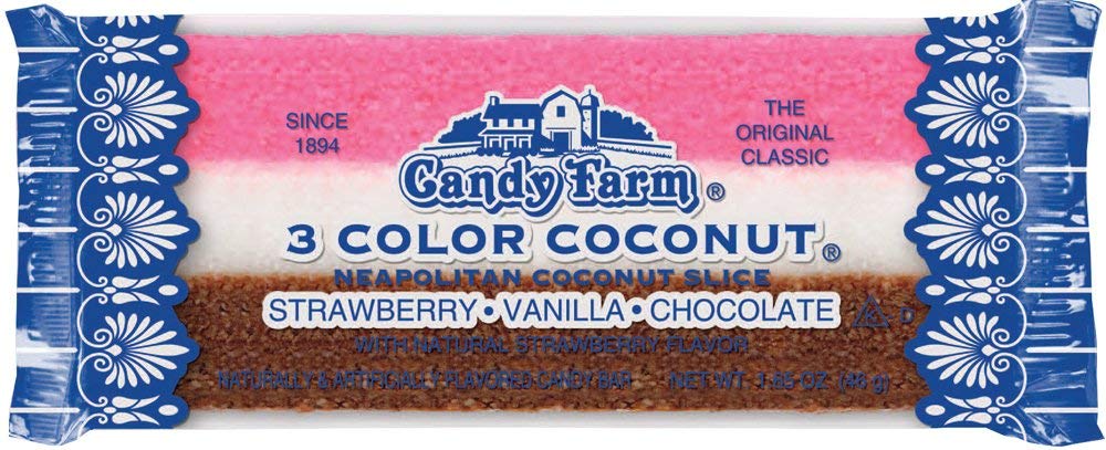 Dayton Nut Specialties Neapolitan Coconut Slice strawberry stripe—colorful variety for dessert plates and lunches.