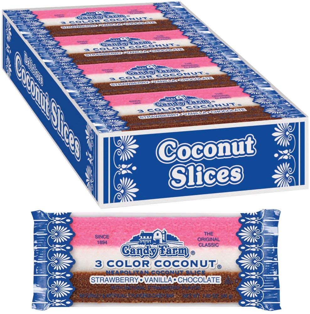 Dayton Nut Specialties Neapolitan Coconut Slice vanilla stripe—on-the-go snack with tropical coconut flavor.
