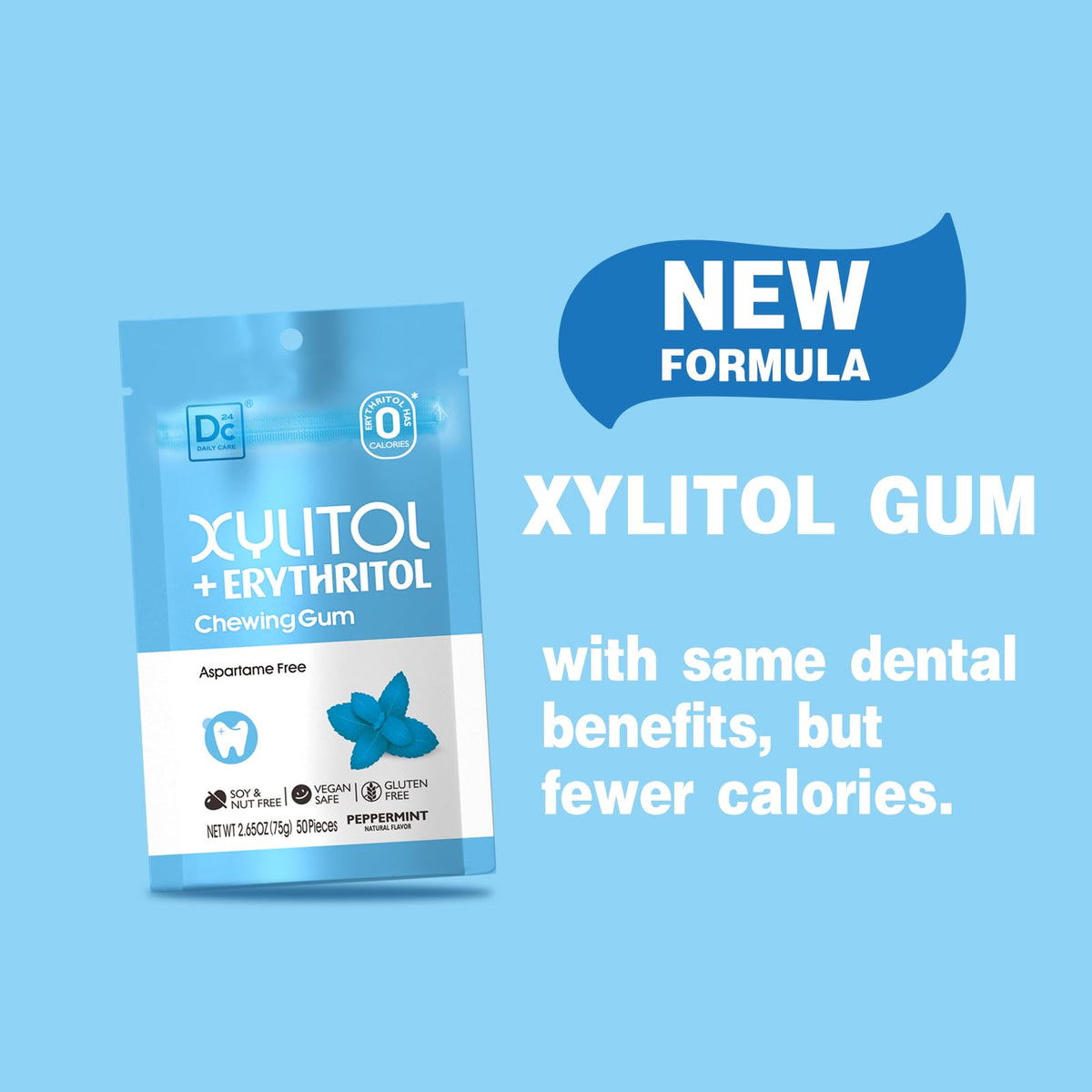 DC24 Daily Care gum resealable bag, ideal for carrying sugar-free freshness on the go.