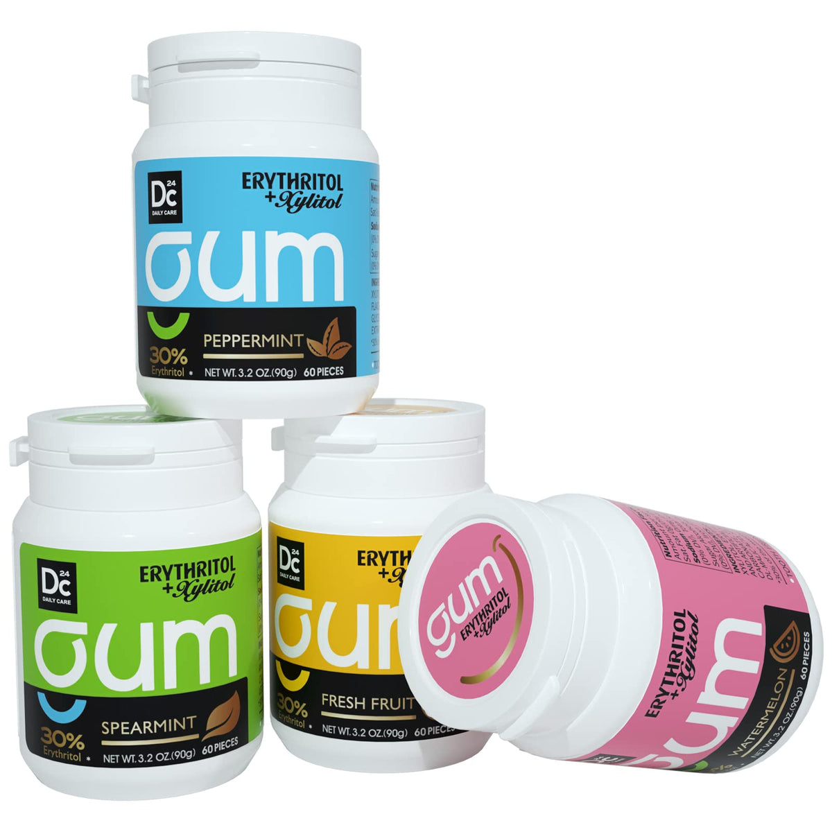 DC24 Daily Care xylitol gum assorted flavors bottle 1 for fresh breath after meals